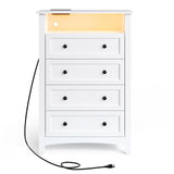 HAIOOU 4 Drawer Dresser with Open Storage Shelf, 47.4" Tall Chest of Drawers Vertical Wooden Clothing Organizer with Power Outlets and Ambiance Light for Bedroom, Closet, Hallway - Modern White HAIOOU