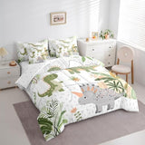 Feelyou Kids Cute Dinosaur 7 Piece Bedding Set King Size Cartoon Green Dinosaur Comforter Set with Sheets for Boys Girls Teens Cute Animal Bed in a Bag Coconut Plant Bed Set Feelyou