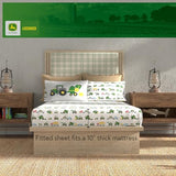 Franco Kids John Deere Farm Equipment Bedding 4 Piece Super Soft Reversible Comforter and Sheet Set, Twin, (Officially Licensed Product) Franco