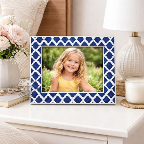 collectiblesBuy Blue & White Picture Frame Bone Inlay Moorish Moroccan Design Tabletop Home Decor Rectangular for tables or console decor collectiblesBuy