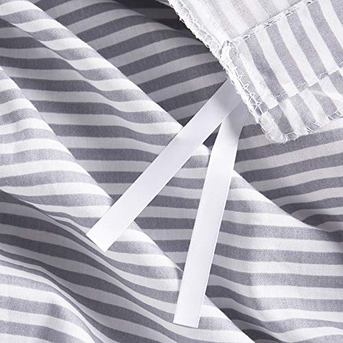Wake In Cloud - Striped Cotton Duvet Cover Set, Ticking Stripe Pinstripe Farmhouse, 100% Cotton Bedding Set, 3 Pieces, Gray White, Full Size Wake In Cloud