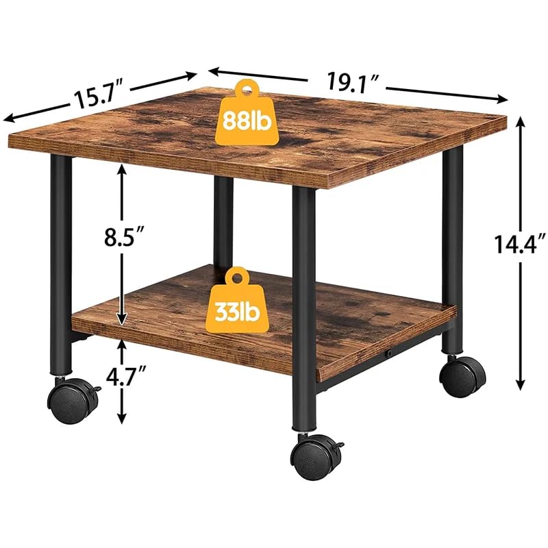 HOOBRO Printer Stand, 2-Tier Industrial Under Desk Printer Cart with Shelf, Mobile Heavy Duty Storage Rack on Wheels for Home, Office, Rustic Brown and Black BF02PS01G1 - WoodArtSupply