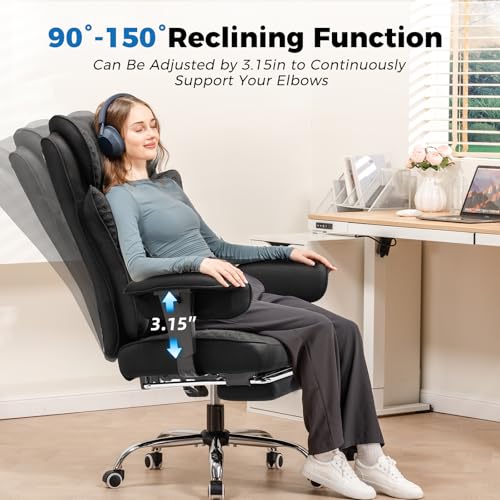 GTPLAYER Big and Tall Office Chair 400LBS Wide Ergonomic Fabric Deluxe Embossing Designed Gaming Chair with Foot Rest,150°Reclining Adjustable Armrests Pocket Spring Back Support and Pillow GTPLAYER