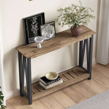 ChooChoo Farmhouse Console Table, Rustic Vintage Narrow Sofa Table for Entryway, Living Room, Hallway, 40 Rustic Oak & Black ChooChoo