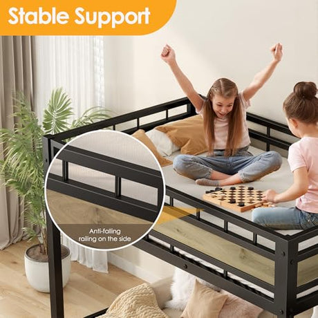 SogesSleep Loft Bed Twin Size with Stairs, More Sturdy Metal Loft Bed with Built-in Storage Stairs and Large Under-Bed Space, Used for Teens, Space Saving for Apartment or Dorm, No Box Spring, Black SogesSleep