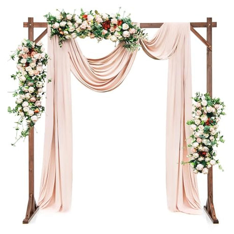 S AFSTAR 7.2FT Square Wedding Arch Frame Wooden, Balloon Floral Arch Stand W/Triangular-Shaped Base, 4 U-shaped Stakes, Indoor Outdoor Wood Arbor Backdrop Stand for Wedding Ceremony Party S AFSTAR