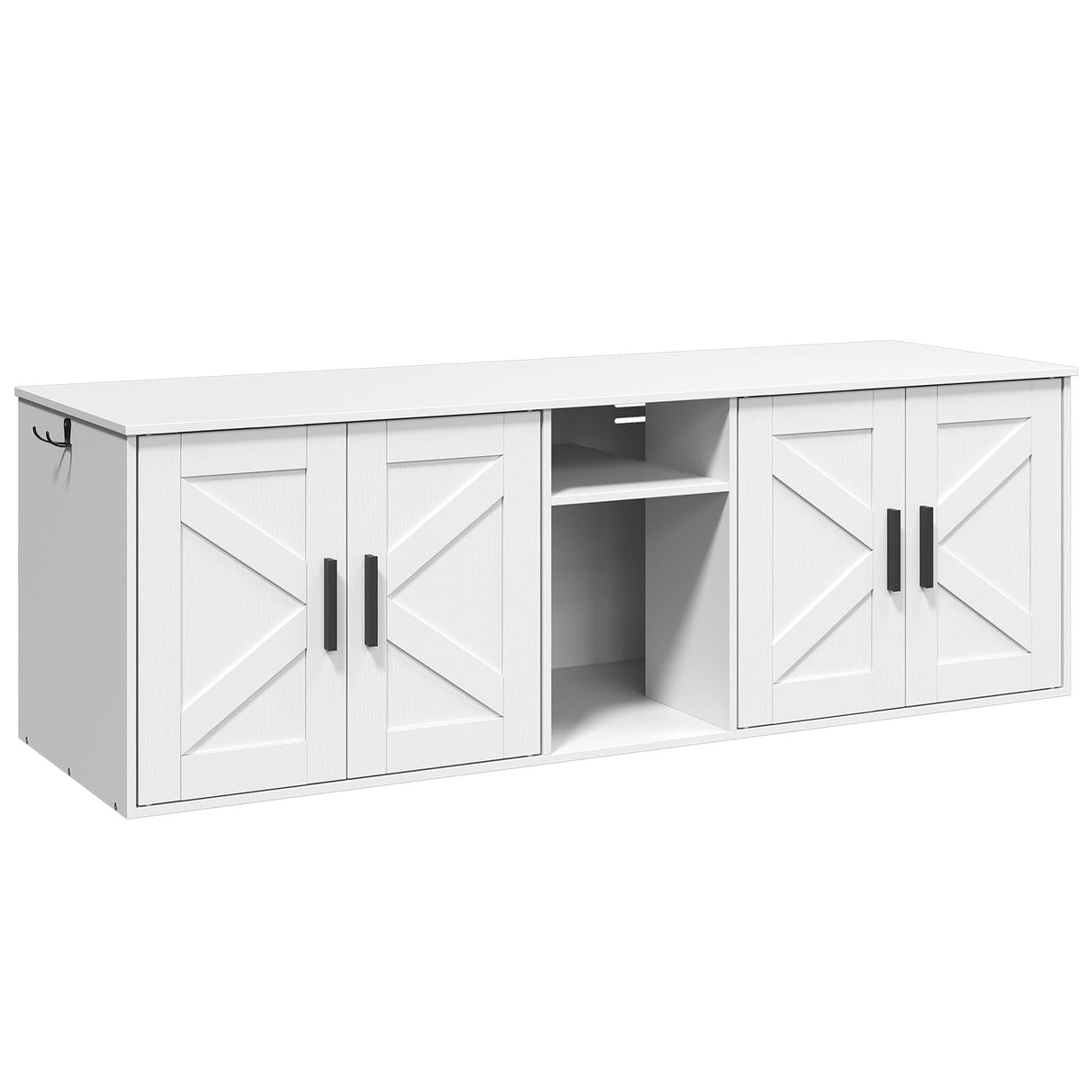 HOOBRO 58.3" Cat Litter Box Enclosure, Litter Box Furniture for 2 Cats, Cat House with Corridor, TV Stand with Storage, Double Litter Box Cabinet with Hooks, Wooden Cat Furniture, White WT15MW01 HOOBRO