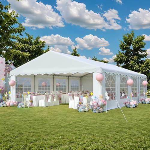 EROMMY 20x30ft Party Tent, Heavy Duty Large Wedding Canopy Outdoor Carport with 8 Removable Sidewalls, 2 Roll-up Doors, 3 Storage Bags, Gazebo Shelter Tent for Party Event Commercials, White EROMMY