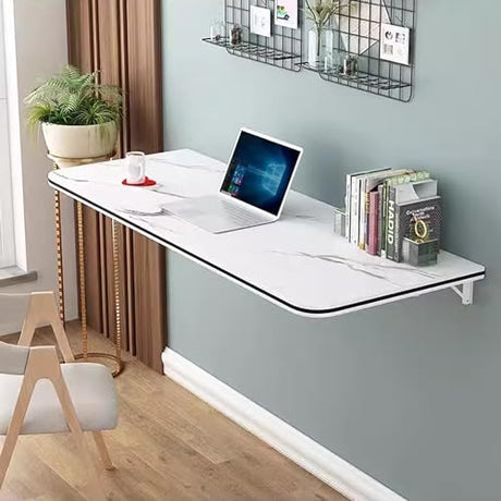 SKVSKV Wall Mounted Folding Table, Floating Desk for Wall Small Spaces, Fold Down Table for Home Laundry Room,Office Computer Workstation,Study Work Bench, Kitchen Dining (White 27.6"×15.7") SKVSKV