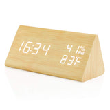 OCT17 Wooden Alarm Clock, Wood Alarm Clock Smart LED Digital Clock for Bedroom/desks, Upgraded with Time Temperature, Adjustable Brightness and Voice Control, Humidity Displaying - Bamboo OCT17