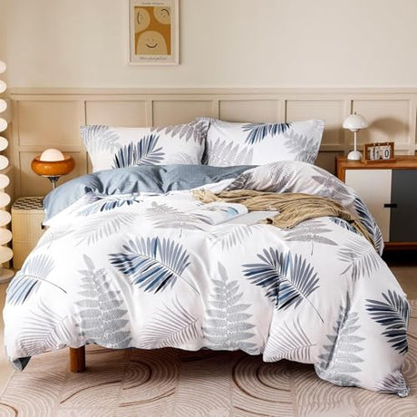 OAITE Duvet Cover Set,100% Cotton Comforter Cover with Leaf Pattern Duvet Cover Set,Soft Bedding Set Includes with 3 Piece (2 Pillow Shams,1 Duvet Cover) OAITE