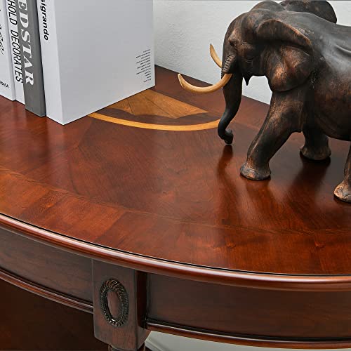 MODERION Solid Wood Console Table with Drawer, Semi-Circle Entryway Storage Shelf, Half-Moon Carvings Side Elegant Vintage Sofa for Living Room,Blank Wall Walnut SFZ1533WD-DR Brown 47.7*18*30.2 MODERION