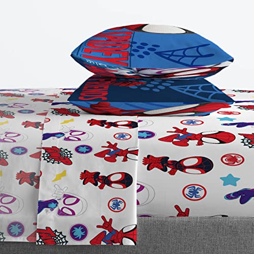 Jay Franco Kids Sheet Set with Fitted, Flat Sheets & Pillow Cover - Ultra-Soft Bedding with Pillowcase for Room Decor, White - Spidey & Friends, 4 Piece Full Jay Franco