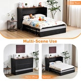VINGLI Full Size Murphy Bed with Storage Drawer,Smart LED Lighting,Built-in 2 Charging Stations, Space-Saving Cabinet Bed for Kids,Adults & Guests,Classic Black VINGLI