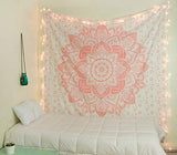 raajsee Metallic Rose Gold Tapestry Pink Mandala Wall Hangings, Indian Cotton Beach Throw Blanket, Hippie Tapestries Boho Decor Bohemian Bedding,Twin Bedspread 52x82 inches Yoga Mat Rugs raajsee