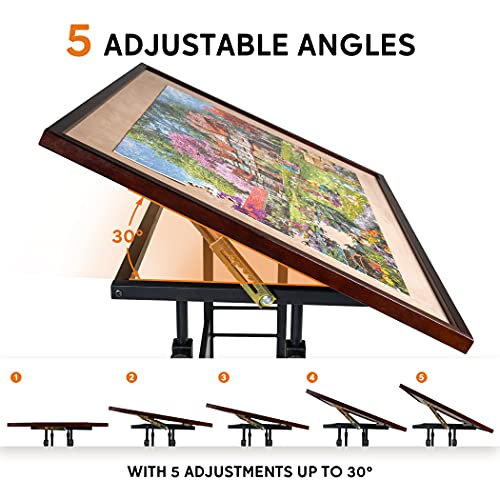 Becko US 1500 Piece Tilting Puzzle Table with Cover Mat & Legs, Jigsaw Puzzle Board with 5 Tilt Angle & Height Adjustment, Portable & Movable Tables with Storage for Adults, Enclosed with 4 Wheels Becko US
