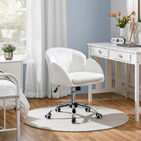 Yaheetech White Desk Chair Vanity Chair with Back Modern Faux Leather Swivel Rolling Office Computer Armchair for Living Room, Bedroom Yaheetech