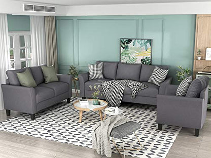 Eafurn 3 Piece Comfy Living Room Sofa Sets,Modern Polyester-Blend Upholstered 80" w Three Seater Sofa & 55.3" w Loveseat Couch and 32.7" w Singel Armchair for Bedroom, Small Space, Apartment, Office