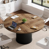 Tribesigns 47-Inch Round Conference Table, Meeting Table for 4-6 People, Small Office Desk with Sturdy MDF + Metal Base, Perfect for Conference Room or Small Workspaces, Brown + Black Tribesigns