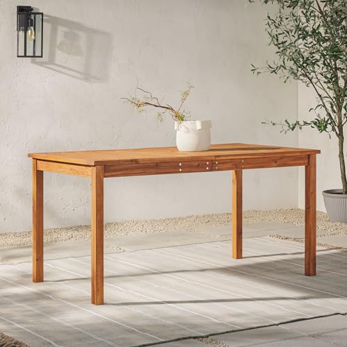 Walker Edison Dominica Contemporary Slatted Outdoor Dining Table, 34 Inch, Brown Walker Edison
