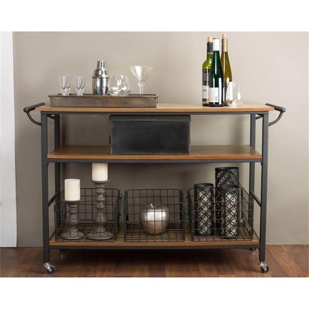 Baxton Studio Lancashire Wood and Metal Kitchen Cart, Brown