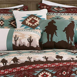 Chezmoi Collection Dune 7-Piece Southwestern Cowboys Aztec Comforter Set - Multicolor Teal Brown Beige Tan Red Printed Washed Microfiber Bedding, Oversized King Chezmoi Collection