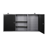 JZD Metal Wall Storage Cabinet with 2 Lockable Doors, for Home Office Garage Basement, Black & Grey, 47.2"x7.9"x23.6 JZD