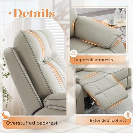 RIHEREFY Power Reclining Loveseat with LED Reading Light, Breathable Leather Loveseat Recliner Sofa RV Wall Hugger Double Recliners with Bluetooth Speaker/Drawer/USB/Type C (Gray, 2 Seater) RIHEREFY