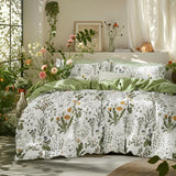Bedsure Duvet Cover Queen Size - 100% Cotton Reversible Floral Queen Duvet Cover Set with Zipper Closure, 3 Pieces Soft & Breathable Green Bedding Set with 2 Pillow Shams 20"x26" Bedsure
