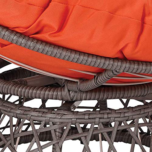 OSP Home Furnishings Wicker Papasan Chair with 360-Degree Swivel, Grey Frame with Orange Cushion OSP Home Furnishings