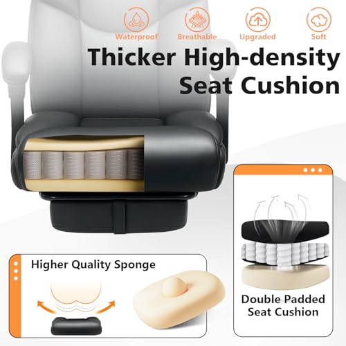 WAILOR 400lbs Office Chair with Foot Rest, Reclining Big and Tall Office Chair with Lumbar Support Spring Cushion, High Back PU Leather Computer Chair,Comfy Desk Chair for Home Office WAILOR