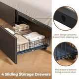 Rolanstar Twin Bed Frame with Storage Headboard & 4 Drawers, Metal Platform Bed with Charging Station, LED Single Bed with Side Shelf, No Box Spring Needed, Easy Assembly, Black Rolanstar