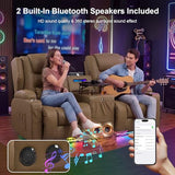DRMBOOK Power Loveseat Recliner Sofa, Faux Leather Wall Hugger Reclining Couch with Console, Electric Double Reclinable Movie Seating 2 Person Recliner with LED/USB/Type C/Bluetooth Speakers, Khaki