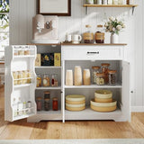 Gizoon Kitchen Coffee Bar Cabinet with Storage Kitchen Sideboard Buffet Cabinet with Drawers, Short Pantry with Door and Shelves for Bathroom and Living Room, White and Rustic Gizoon