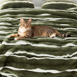 Wonderful 3 Pieces Fluffy Faux Rabbit Fur Comforter Set King Size, Dark Green Plush Fuzzy Bedding Set, Animal Stripes Design Warm Soft Comforter Bedding Set for All Season,104"x94" Wonderful