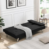 Futon Sofa Bed Modern Folding Couch for Small Space, Faux Leather Convertible Loveseat Sleeper Bed Daybed Recliner Lounge Sofas for Living Room,2 Cup Holders,Metal Legs,Removable Armrests (Black) Anwick