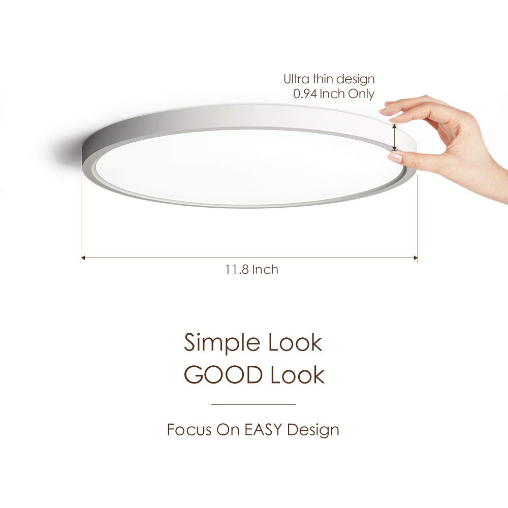TALOYA Flush Mount 12 Inch Ceiling Light (Milk White Shell), 20W Surface Mount LED Light Fixture for Bedroom Kitchen,3 Color Temperatures in One（3000k/4000k/6500k),0.94 Inch Thickness Round TALOYA