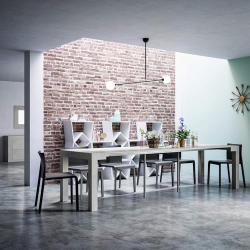 Mobili Fiver, First, Extendable Console Table 17.7(120) x35.4 in, Concrete Effect, Grey, for 4-14 People, Space-Saving Dining Table, Italian Furniture Mobili Fiver