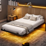 DICTAC Floating Bed Frame Twin XL Size with LED Lights, Metal Platform Twin XL Bed with Heavy Duty Steel Slats and 4 Mattress Slide Stopper, Black DICTAC