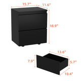 FUNISIR Nightstand with 2 Drawers, Modern Bedroom End Table with No Handle, Wooden Bedside Storage Cabinet, Balck FUNISIR