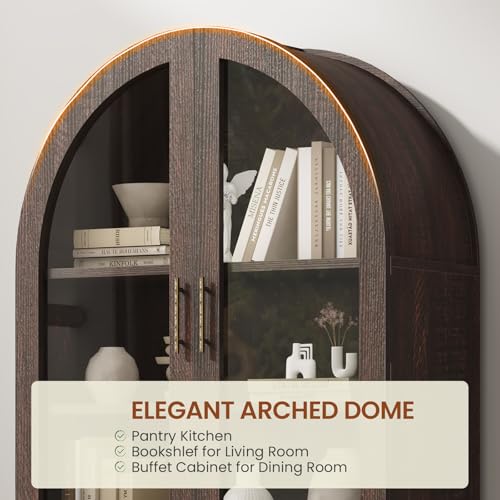 Itaar 71" Arched Kitchen Pantry Cabinet, Kitchen Storage Cabinets with 1 Large Drawer & Storage Cart 2 Tier & Door Shelves for Living Room, Dining Room, Brown Itaar