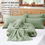 Zzlpp Queen Comforter Set 7 pieces, Sage Green Tufted Bed in a Bag with Comforter and Sheets, All Season Boho Bedding Sets with 1 Comforter, 2 Pillow Shams, 2 Pillowcases, 1 Flat Sheet, 1 Fitted Sheet Zzlpp
