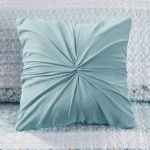 Madison Park Queen Quilt Set, Seersucker Floral Coverlet, All Season Lightweight Microfiber Bedding Quilt Set, Vermicelli Quilting Design, Throw Pillow, Caralie, Full/Queen Aqua 4 Piece Madison Park