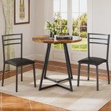 VECELO Small Round Kitchen Table with 2 Upholstered Chairs, 3-Piece Wood Dinette Sets with Steel Frame for Breakfast Nook, Dining Room, and Small Space, Brown VECELO