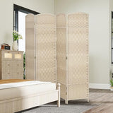 HOMCOM 4 Panel Room Divider, 6' Tall Folding Privacy Screen, Woven Freestanding Wall Partition for Home Office, Bedroom, Washed Oak HOMCOM