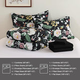 Anibedding 7Pieces Floral Queen Size Comforter Set, Garden Plant Flower Style Bed in a Bag Black White Bedding Comforter Set with Pillow Case for Bedroom Anibedding