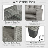 Outsunny 4 Pieces Patio Furniture Sets with Cushions, PE Rattan Wicker Conversation Chairs with Two-Tier Coffee Table for Backyard Porch Garden Poolside and Deck, Gray Outsunny