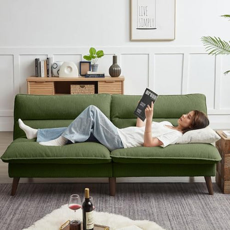 Enobala Convertible Futon Sofa Bed, Modern Folding Futon Couch with 3-Level Adjustable Backrest, Sleeper Loveseat Sofa Recliner Couch for Living Room Apartment, Green Enobala
