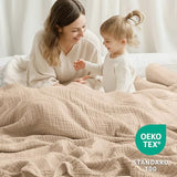 100% Cotton Blanket Large 50"x 70", 6 Layers Muslin Blankets, Cooling and Soft Throw Blanket for Bed and Couch, Breathable Quilt Bedspread, Gauze Bedding for Adults, Oatmeal, Beige Linen Kozyhvn