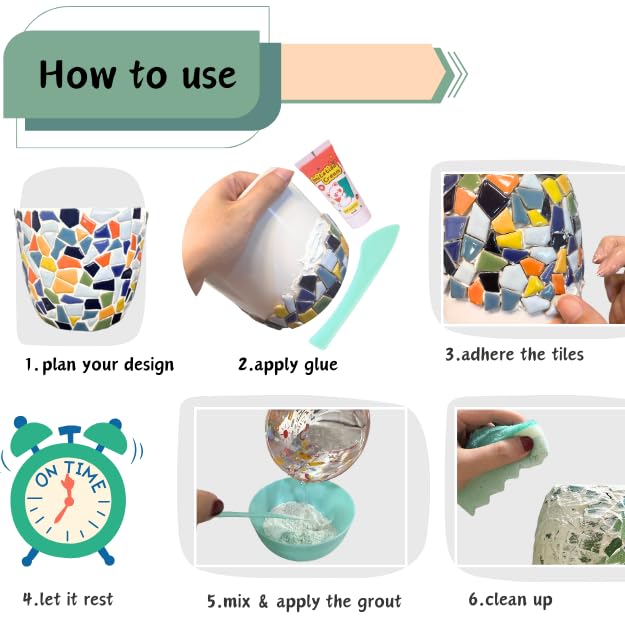 jiezaidada DIY Mosaic Planter Kit – All-in-One Ceramic Tile Craft for Beginners, Home Décor Pot with Drainage & Tray, Great for Creative Hobbies, Gifts, or Family Projects jiezaidada